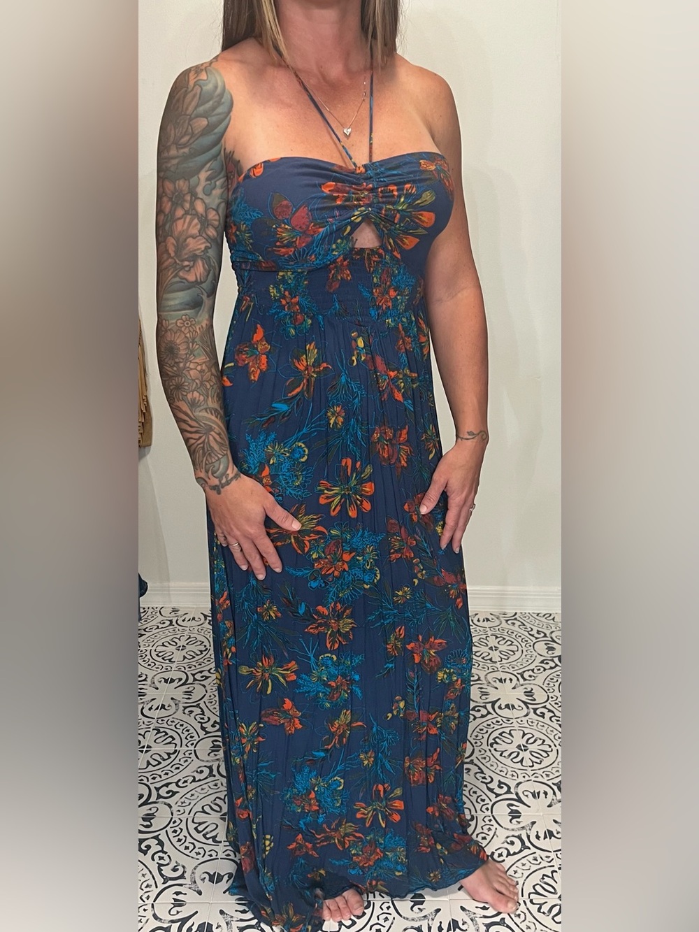 Free People Navy Floral Maxi Dress